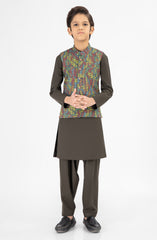 CHARCOAL PRINTED WAIST COAT