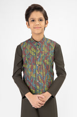 CHARCOAL PRINTED WAIST COAT