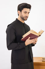 BLACK KAMEEZ SHALWAR WITH WAIST COAT