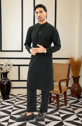 SUMMER'25 MEN KURTA PAJAMA EMBROIDERED BLACK