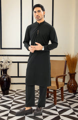 SUMMER'25 MEN KURTA PAJAMA EMBROIDERED BLACK