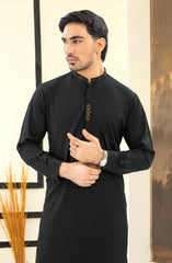 SUMMER'25 MEN KURTA PAJAMA EMBROIDERED BLACK