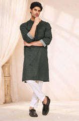 OLIVE-GREEN 100% COTTON PRINTED KURTA