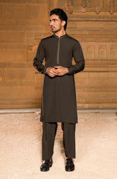 BURNT UMBER EMBROIDERED BLENDED KAMEEZ SHALWAR