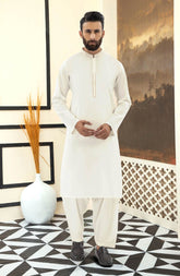 OFF WHITE 100% COTTON EMBROIDERED KAMEEZ SHALWAR