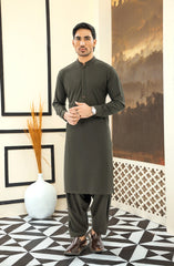 SUMMER'25 EMBROIDERED MEN KAMEEZ SHALWAR DEEP OLIVE