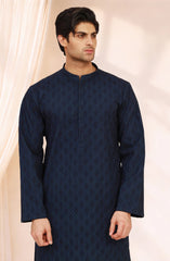 NAVY 100% COTTON EMBROIDERED KURTA