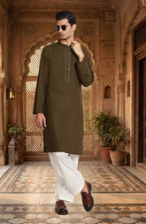 BROWN BLENDED EMBROIDERED KURTA