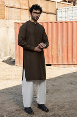 CHOCOLATE BROWN BLENDED EMBROIDERED KURTA