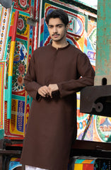 BRICK-BROWN BLENDED EMBROIDERED KURTA