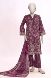 EMBROIDERED PRINTED CAMBRIC STITCHED 3 PIECE