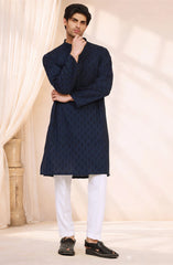 NAVY 100% COTTON EMBROIDERED KURTA