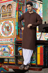 BRICK-BROWN BLENDED EMBROIDERED KURTA
