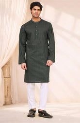 OLIVE-GREEN 100% COTTON PRINTED KURTA