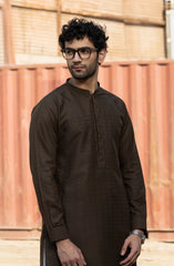 CHOCOLATE BROWN BLENDED EMBROIDERED KURTA