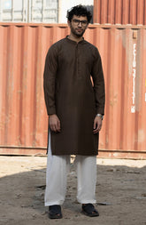 CHOCOLATE BROWN BLENDED EMBROIDERED KURTA