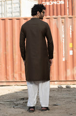 CHOCOLATE BROWN BLENDED EMBROIDERED KURTA