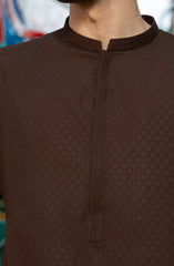 BRICK-BROWN BLENDED EMBROIDERED KURTA