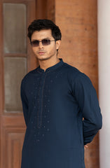 INK-BLUE BLENDED EMBROIDERED KAMEEZ SHALWAR