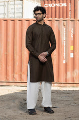 CHOCOLATE BROWN BLENDED EMBROIDERED KURTA