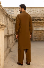 WINTER'23 MEN KAMEEZ SHALWAR WITH WAIST COAT BROWN
