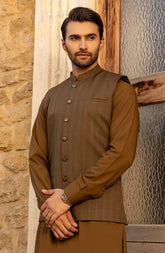 WINTER'23 MEN KAMEEZ SHALWAR WITH WAIST COAT BROWN