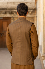 WINTER'23 MEN KAMEEZ SHALWAR WITH WAIST COAT BROWN