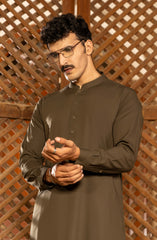 OLIVE GREEN BLENDED KAMEEZ SHALWAR WITH WAIST COAT