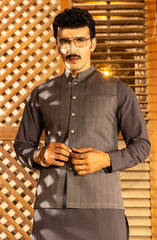 WINTER'23 MEN KAMEEZ SHALWAR WITH WAIST COAT GREY