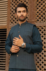 WINTER'23 MEN KAMEEZ SHALWAR WITH WAIST COAT TEAL
