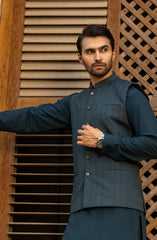 WINTER'23 MEN KAMEEZ SHALWAR WITH WAIST COAT TEAL