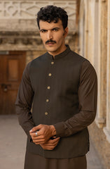 WINTER'23 MEN KAMEEZ SHALWAR WITH WAIST COAT BROWN