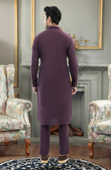 BURGUNDY BLENDED EMBROIDERED KURTA PAJAMA