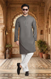 STONE GREY BLENDED EMBROIDERED KURTA