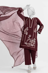 EMBROIDERED CAMBRIC STITCHED 3 PIECE