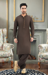 BROWN EMBROIDERED BLENDED KAMEEZ SHALWAR