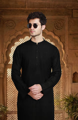 BLACK BLENDED EMBROIDERED KURTA