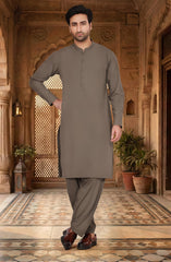 LIGHT-OLIVE BLENDED KAMEEZ SHALWAR WITH WAISTCOAT