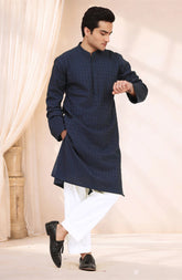 NAVY 100% COTTON EMBROIDERED KURTA