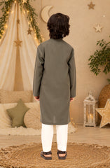 OLIVE-GREEN BLENDED EMBROIDERED KURTA