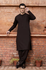 CHOCOLATE-BROWN BLENDED EMBROIDERED KAMEEZ SHALWAR