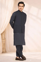 CHARCOAL BLENDED KAMEEZ SHALWAR WAISTCOAT