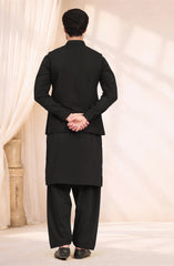 BLACK BLENDED KAMEEZ SHALWAR WITH EMBROIDERED WAISTCOAT