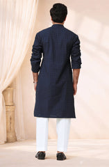 NAVY 100% COTTON EMBROIDERED KURTA