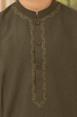 DARK-OLIVE EMBROIDERED BLENDED KAMEEZ SHALWAR