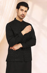 BLACK BLENDED KAMEEZ SHALWAR WITH EMBROIDERED WAISTCOAT