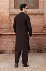 CHOCOLATE-BROWN BLENDED EMBROIDERED KAMEEZ SHALWAR