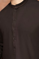 CHOCOLATE-BROWN BLENDED EMBROIDERED KAMEEZ SHALWAR
