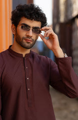 MAROON BLENDED EMBROIDERED KURTA