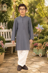 STONE-BLUE BLENDED EMBROIDERED KURTA